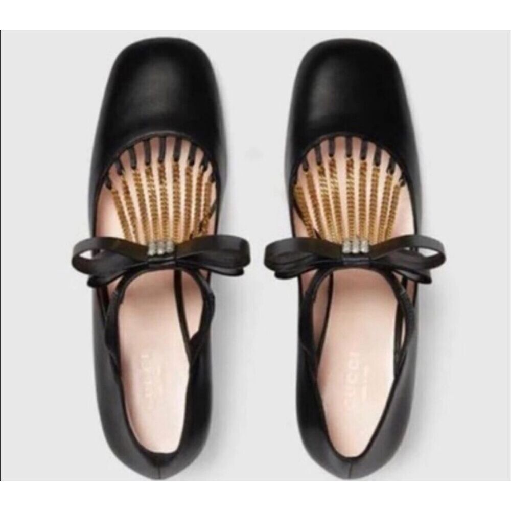 Gucci Nappa Crystal Bonny Bow Mary Jane Pumps 38.5 Black NEW - Picture 3 of 9